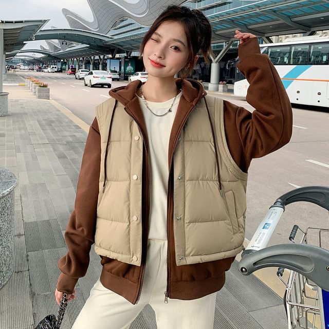 Hooded Mock Two Piece Puffer Zip Jacket SpreePicky