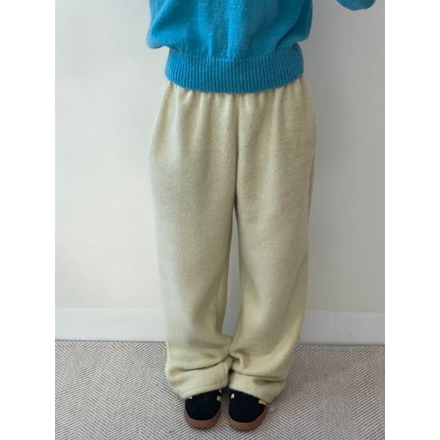 Mid Rise Plain Fleece Wide Leg Sweatpants SpreePicky