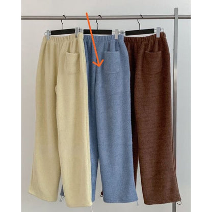 Mid Rise Plain Fleece Wide Leg Sweatpants SpreePicky