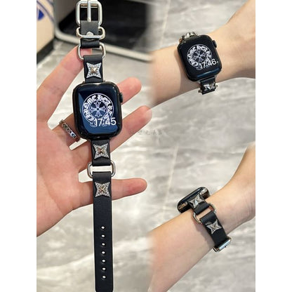 Star Alloy Studded Faux Leather Apple Watch Band SpreePicky