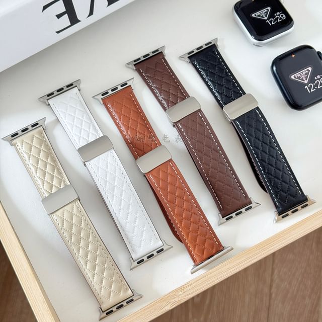 Quilted Faux Leather Magnetic Apple Watch Band SpreePicky