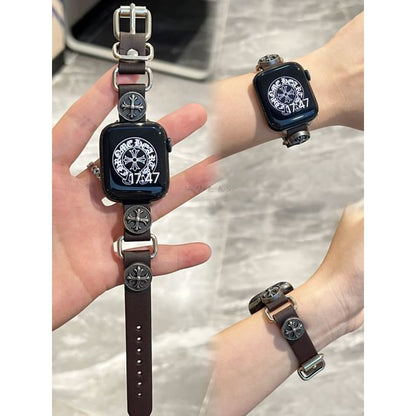 Star Alloy Studded Faux Leather Apple Watch Band SpreePicky