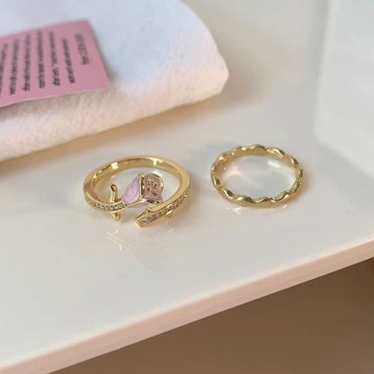 Rose Enamel Alloy Open Ring / Wavy Alloy Open Ring SpreePicky