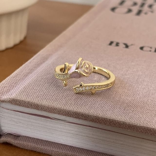 Rose Enamel Alloy Open Ring / Wavy Alloy Open Ring SpreePicky