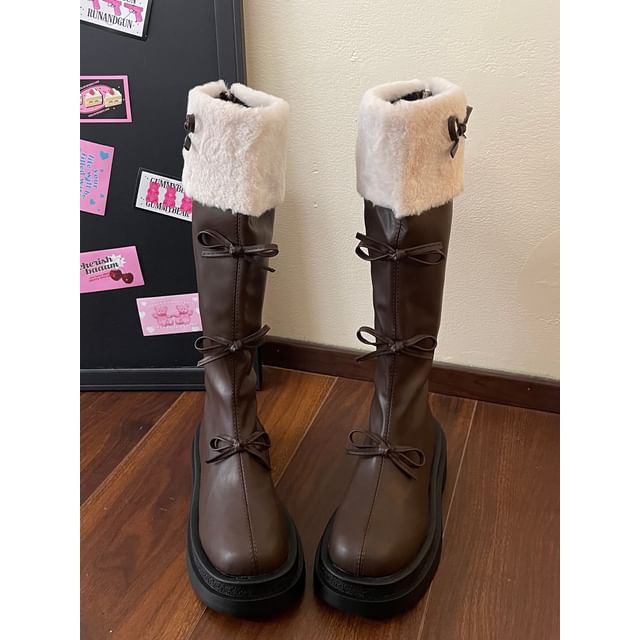 Platform Fleece Lined Bow Accent Tall Boots SpreePicky