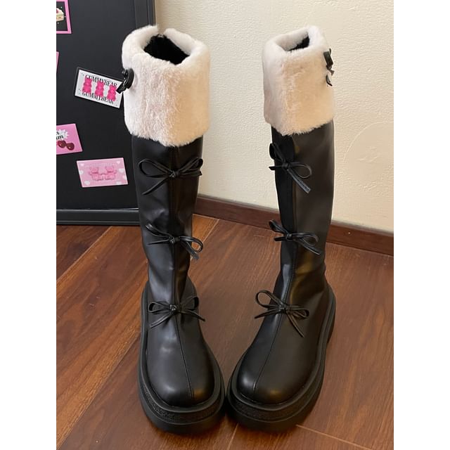 Platform Fleece Lined Bow Accent Tall Boots SpreePicky