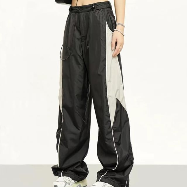 High Waist Color-Block Loose-Fit Wide-Leg Sweatpants SpreePicky