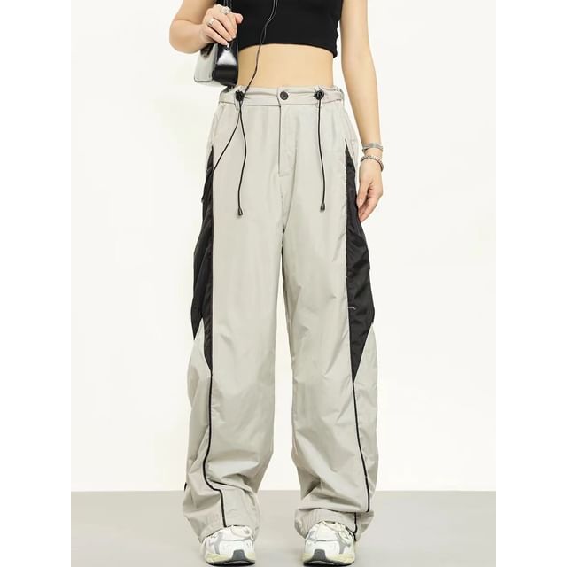 High Waist Color-Block Loose-Fit Wide-Leg Sweatpants SpreePicky