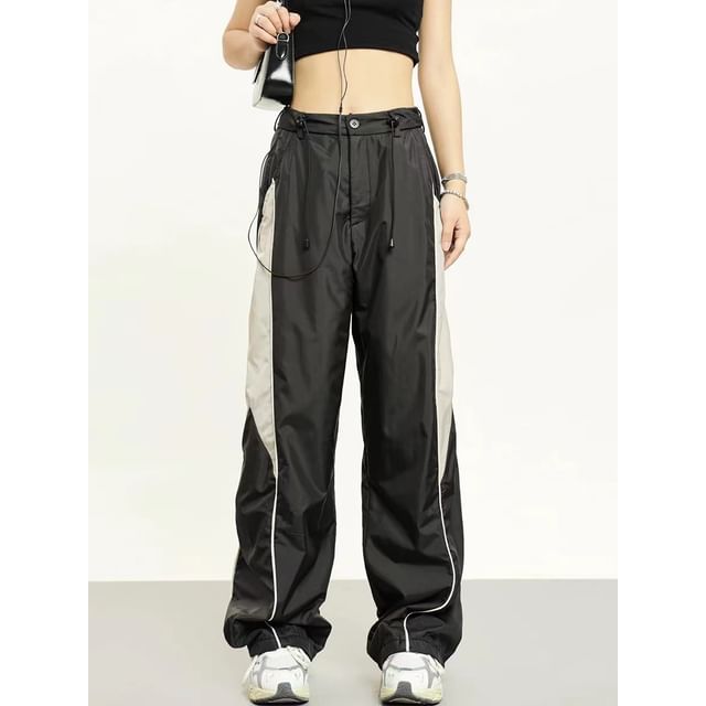 High Waist Color-Block Loose-Fit Wide-Leg Sweatpants SpreePicky