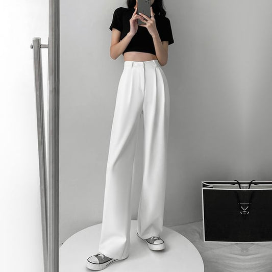 High-Waist Plain Straight Leg Dress Pants SpreePicky