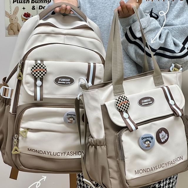 Lettering Print Flap Backpack / Crossbody Tote Bag SpreePicky