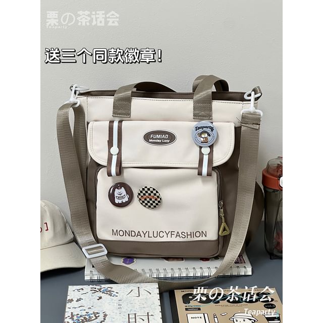 Lettering Print Flap Backpack / Crossbody Tote Bag SpreePicky