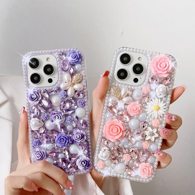 Floral Rhinestone Phone Case - iPhone X / XS / XR / XS Max / 11 / 11 Pro / 11 Pro Max / 12 / 12 Pro / 12 mini / 12 Pro Max / 13 / 13 Pro / 13 mini / 13 Pro Max / 14 / 14 Plus / 14 Pro / 14 Pro Max / 15 / 15 Plus / 15 Pro / 15 Pro Max SpreePicky