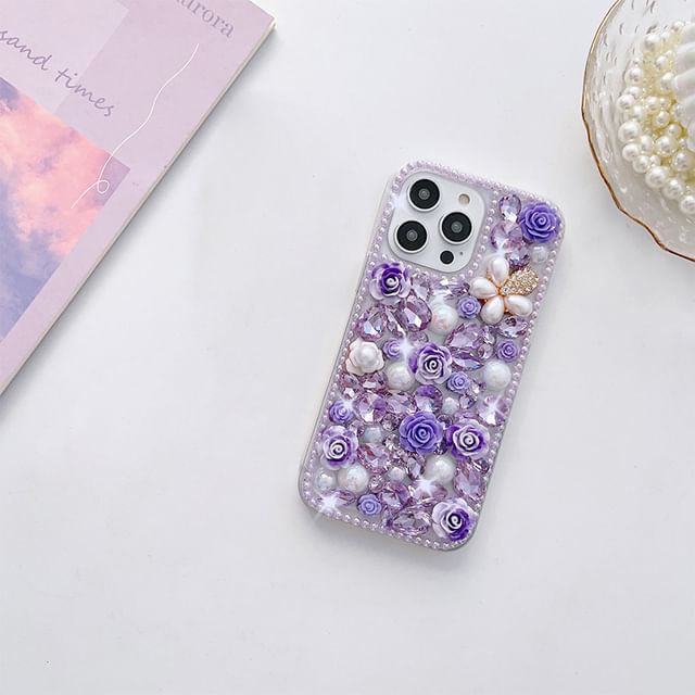 Floral Rhinestone Phone Case - iPhone X / XS / XR / XS Max / 11 / 11 Pro / 11 Pro Max / 12 / 12 Pro / 12 mini / 12 Pro Max / 13 / 13 Pro / 13 mini / 13 Pro Max / 14 / 14 Plus / 14 Pro / 14 Pro Max / 15 / 15 Plus / 15 Pro / 15 Pro Max SpreePicky