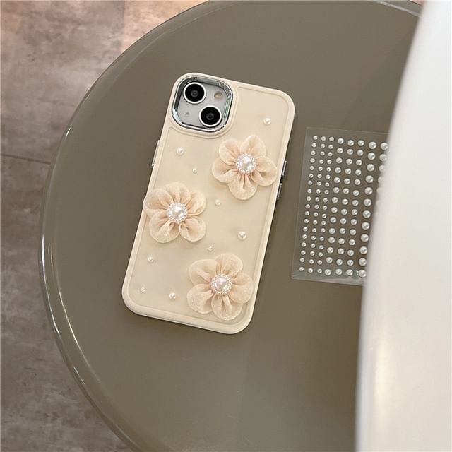 Floral Lace Faux Pearl Phone Case - iPhone 15 Pro Max / 15 Pro / 15 Plus / 15 / 14 Pro Max / 14 Pro / 14 Plus / 14 / 13 Pro Max / 13 Pro / 13 / 13 mini / 12 Pro Max / 12 Pro / 12 / 12 mini / 11 Pro Max / 11 Pro / 11 / SE / XS Max / XS / XR / X SpreePicky