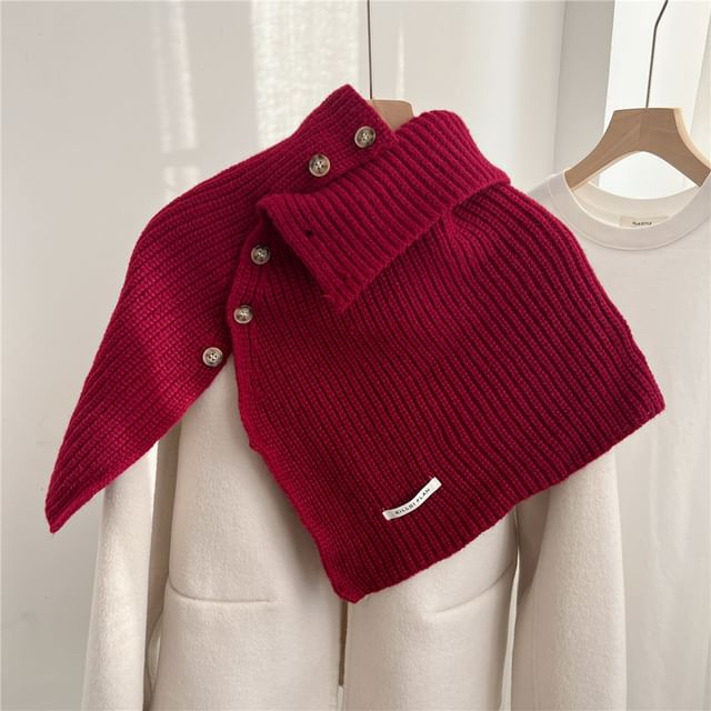 Turtleneck Plain Buttoned Knit Shawl SpreePicky