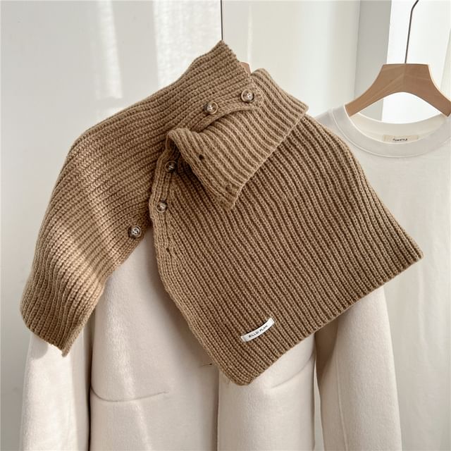 Turtleneck Plain Buttoned Knit Shawl SpreePicky