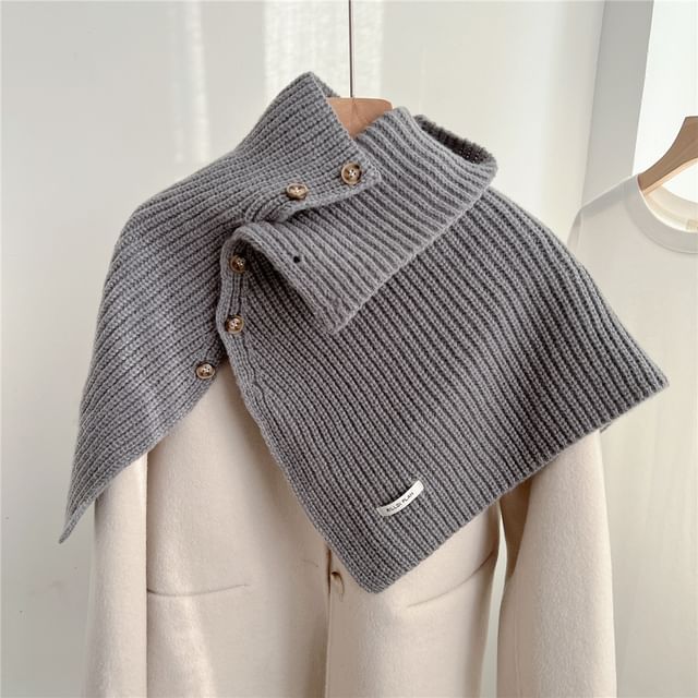 Turtleneck Plain Buttoned Knit Shawl SpreePicky