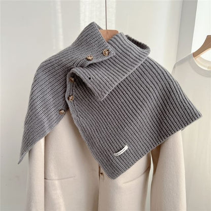 Turtleneck Plain Buttoned Knit Shawl SpreePicky