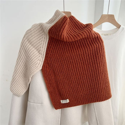 Turtleneck Two Tone Slit Knit Shawl SpreePicky