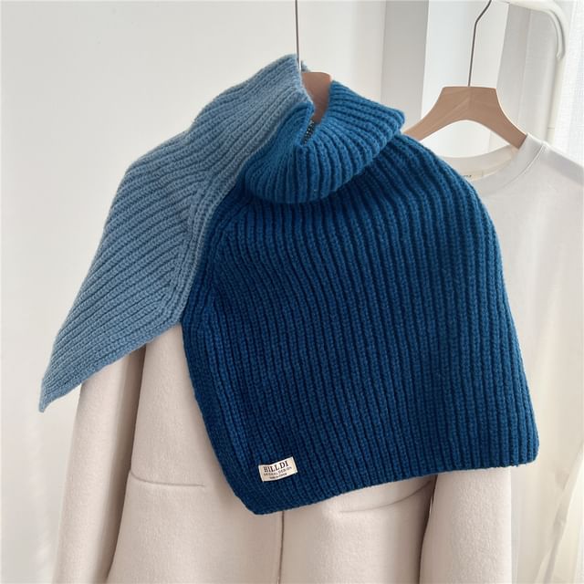 Turtleneck Two Tone Slit Knit Shawl SpreePicky