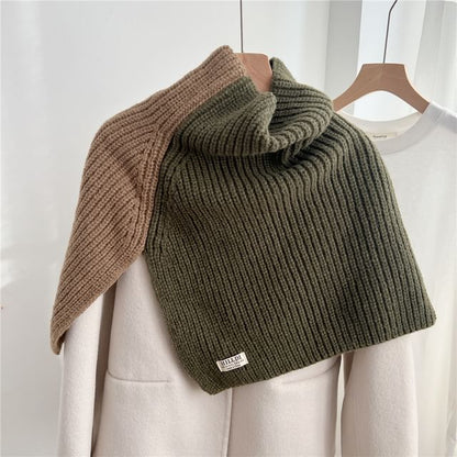 Turtleneck Two Tone Slit Knit Shawl SpreePicky