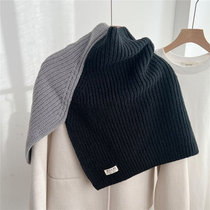 Turtleneck Two Tone Slit Knit Shawl SpreePicky