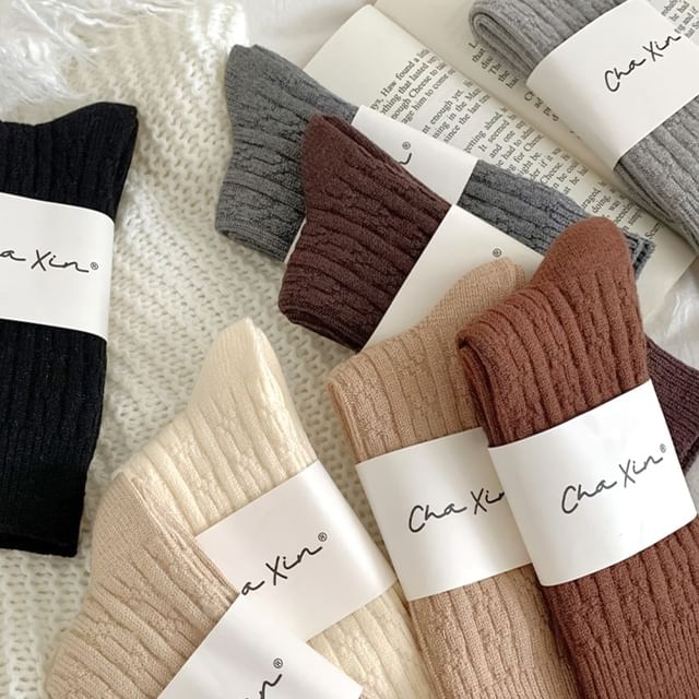 Set of 3 Pairs Plain Cable Knit Socks SpreePicky