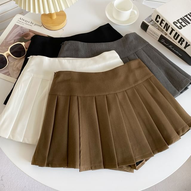 Mid Rise Plain Pleated Mini A-Line Skirt mySite