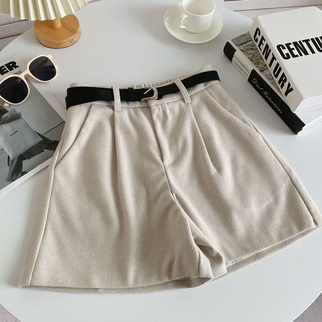 Set: High Waist Plain Shorts + Faux Leather Belt mySite