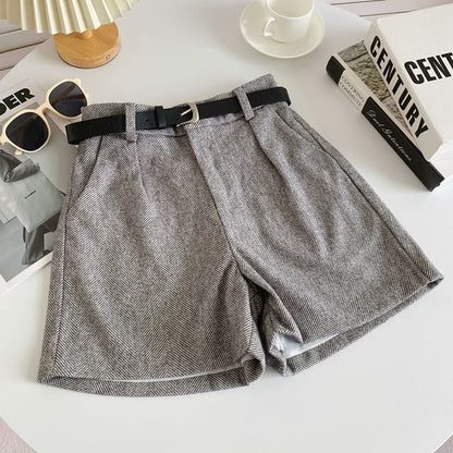 Set: High Waist Plain Shorts + Faux Leather Belt mySite