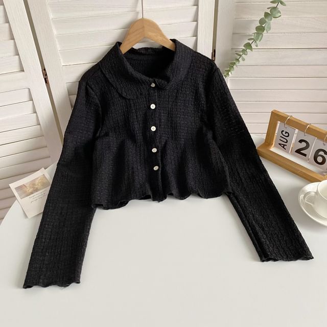 Long-Sleeve Plain Shirred Button-Up Shirt mySite