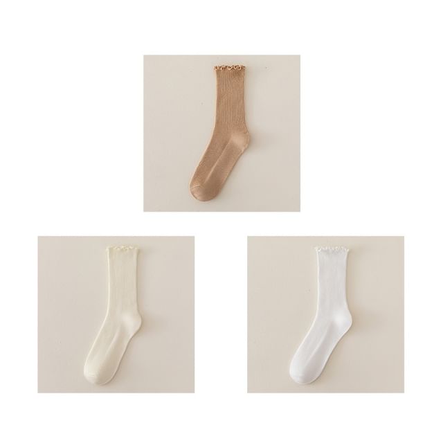 Set of 2 Paris: Plain Ribbed Ruffle Trim Socks SpreePicky