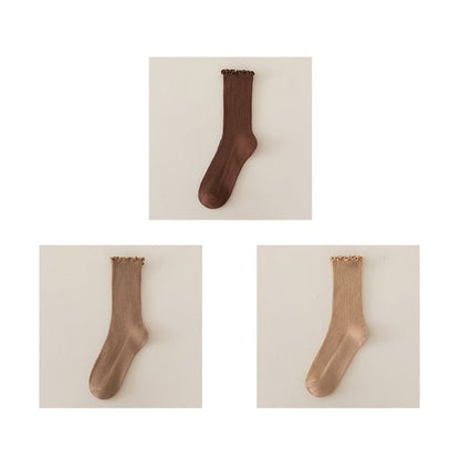 Set of 2 Paris: Plain Ribbed Ruffle Trim Socks SpreePicky