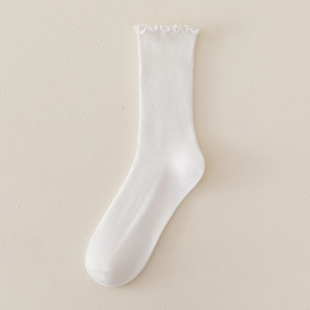 Set of 2 Paris: Plain Ribbed Ruffle Trim Socks SpreePicky