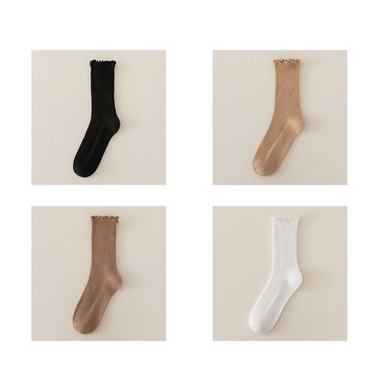 Set of 2 Paris: Plain Ribbed Ruffle Trim Socks SpreePicky