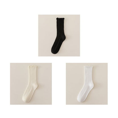 Set of 2 Paris: Plain Ribbed Ruffle Trim Socks SpreePicky