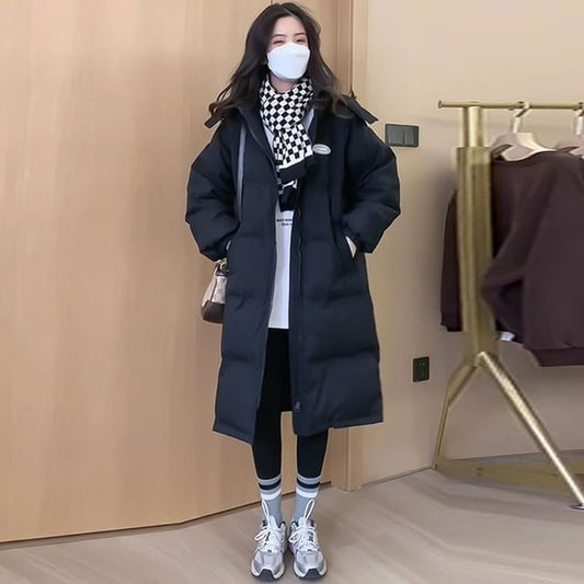 Plain Hooded Midi Puffer Jacket SpreePicky