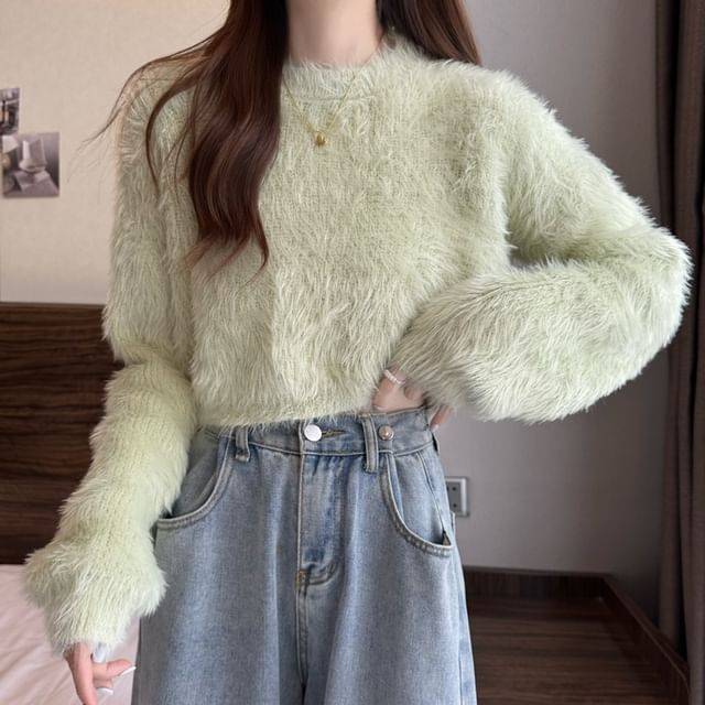 Crewneck Plain Woolen Oversize Cropped Sweater SpreePicky