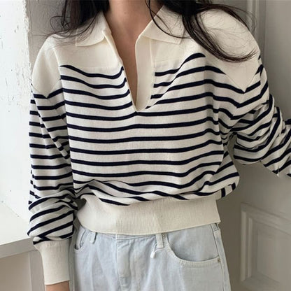 Collar Striped Sweater SpreePicky