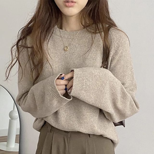 Crew Neck Plain Sweater SpreePicky