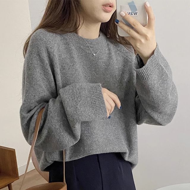 Crew Neck Plain Sweater SpreePicky