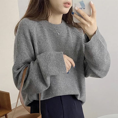 Crew Neck Plain Sweater SpreePicky