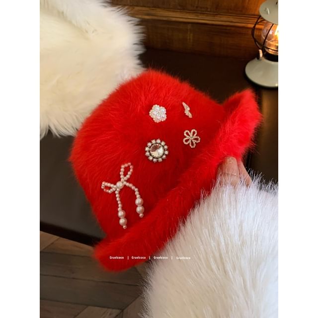 Rhinestone Fluffy Cloche Hat SpreePicky