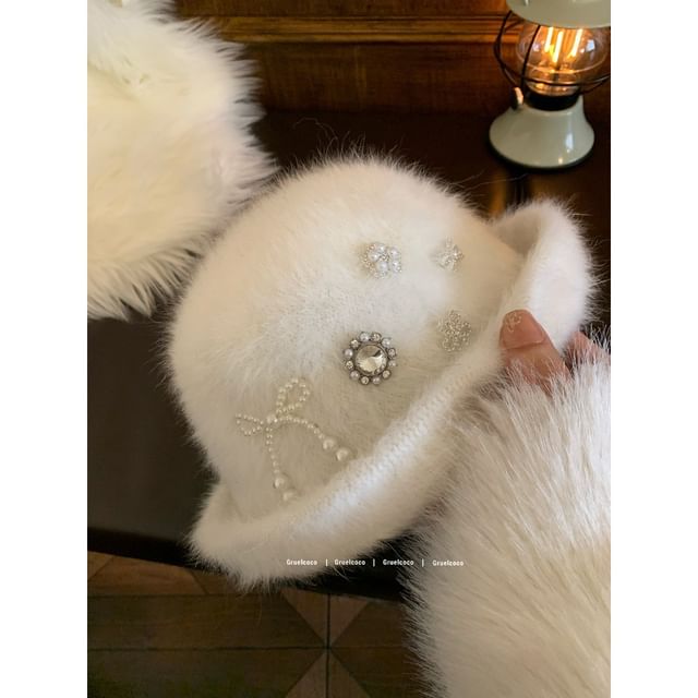 Rhinestone Fluffy Cloche Hat SpreePicky