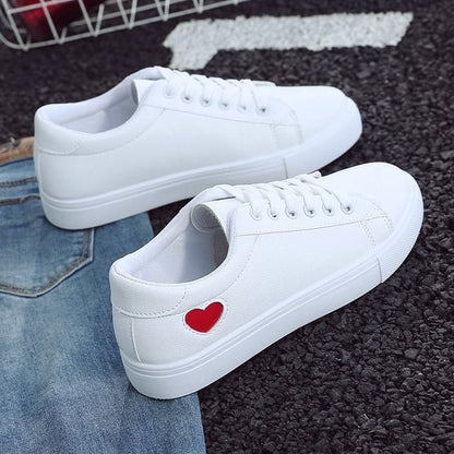 Platform Heart Print Faux Leather Lace-Up Sneakers SpreePicky