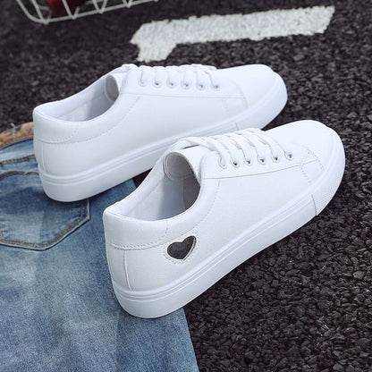 Platform Heart Print Faux Leather Lace-Up Sneakers SpreePicky