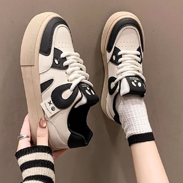 Platform Faux Leather Lace-Up Sneakers SpreePicky