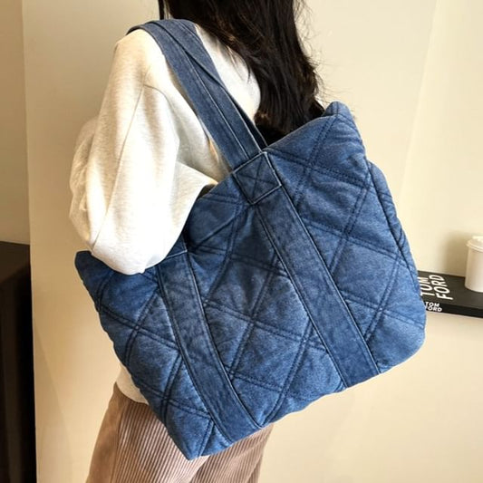 Washed Denim Puffer Tote Bag mySite