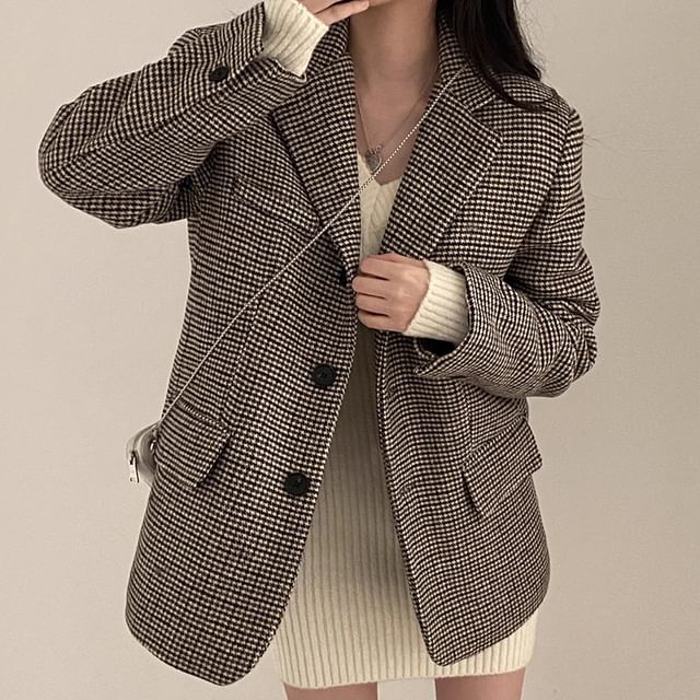 Houndstooth Single-Breasted Blazer SpreePicky